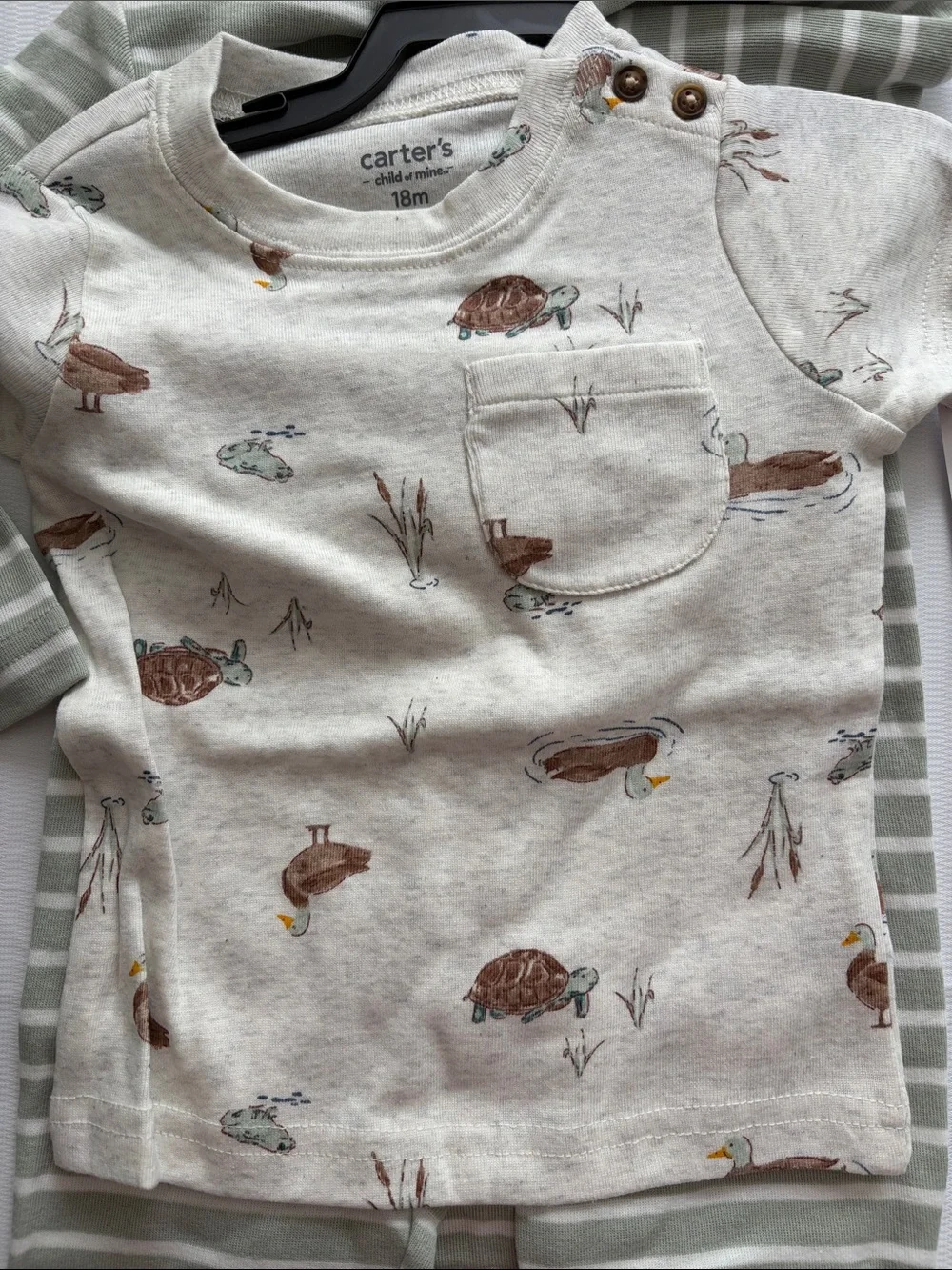 Carter's Cream Short-Sleeve Tee with Turtle & Duck Pocket (3) piece set - Picture 3 of 3